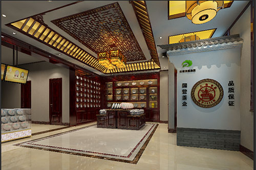东洲古朴典雅的中式茶叶店大堂设计效果图